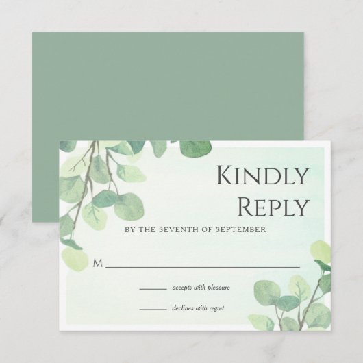 Eucalyptus Waterverf Floral Wedding RSVP Kaart (Voorkant / Achterkant)