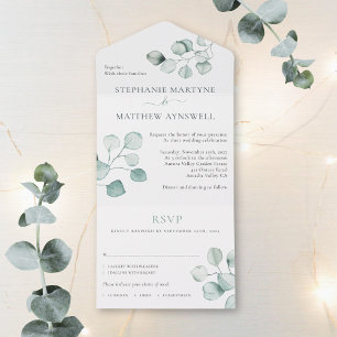 Eucalyptus Waterverf Foliage Botanical Wedding All In One Uitnodiging