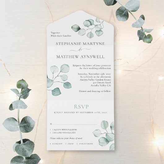 Eucalyptus Waterverf Foliage Botanical Wedding All In One Uitnodiging
