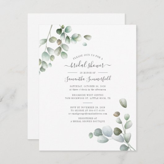 Eucalyptus Waterverf Foliage Script Vrijgezellenfe Kaart (Voorkant / Achterkant)