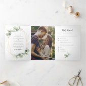 Eucalyptus Waterverf Foto Bruiloft Alles in een Drieluik Uitnodiging (Binnen)