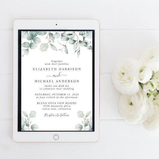 Eucalyptus Waterverf foto QR code bruiloft Kaart