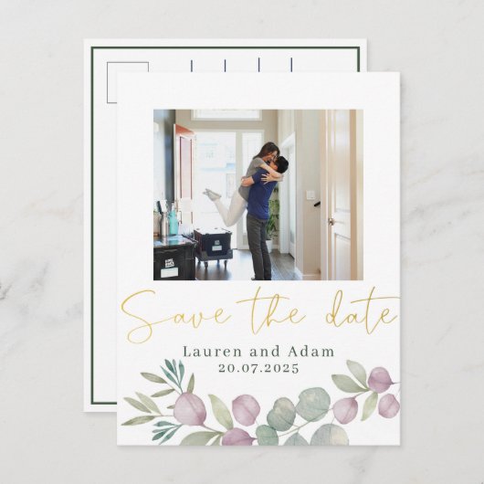 Eucalyptus Waterverf Foto slaat de datum op Aankondigingskaart (Voorkant / Achterkant)