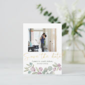 Eucalyptus Waterverf Foto slaat de datum op Aankondigingskaart (Staand voorkant)