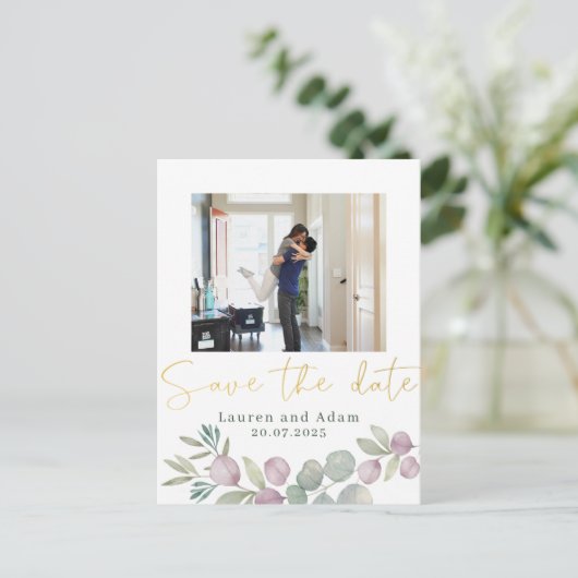 Eucalyptus Waterverf Foto slaat de datum op Aankondigingskaart (Staand voorkant)