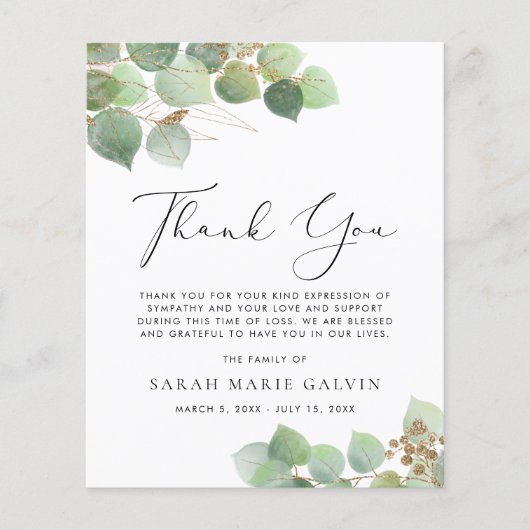 Eucalyptus Waterverf Funeral Hartelijk dank (Voorkant)