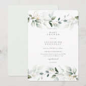 Eucalyptus Waterverf Gold Baby shower Uitnodiging (Voorkant / Achterkant)