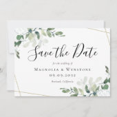 Eucalyptus Waterverf Gold Glitter Weddenschap Save The Date (Voorkant)