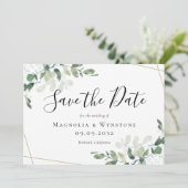 Eucalyptus Waterverf Gold Glitter Weddenschap Save The Date (Staand voorkant)