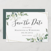Eucalyptus Waterverf Gold Glitter Weddenschap Save The Date (Voorkant / Achterkant)