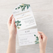 Eucalyptus Waterverf Gold Leaves Weddenschap All In One Uitnodiging (Afscheurbaar)