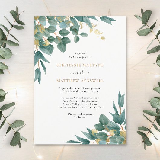 Eucalyptus Waterverf Gold Leaves Weddenschap Kaart