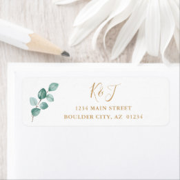 Eucalyptus Waterverf gouden monogram retouradres Etiket