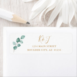 Eucalyptus Waterverf gouden monogram retouradres Etiket