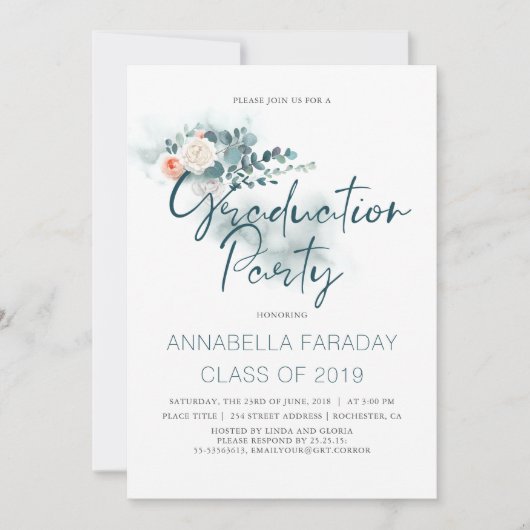 Eucalyptus | Waterverf Green Graduation Party Kaart (Voorkant)