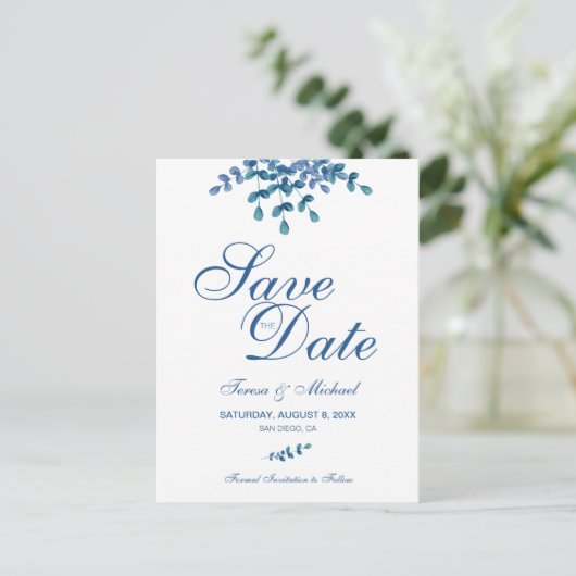Eucalyptus Waterverf Green Wedding Save the Date Briefkaart (Staand voorkant)