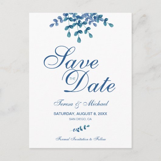Eucalyptus Waterverf Green Wedding Save the Date Briefkaart (Voorkant)