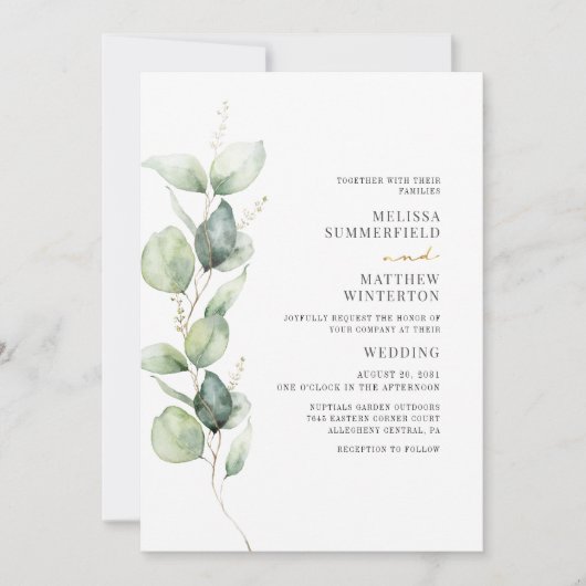 Eucalyptus Waterverf Greenery Botanical Wedding Kaart (Voorkant)