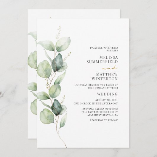 Eucalyptus Waterverf Greenery Botanical Wedding Kaart (Voorkant / Achterkant)