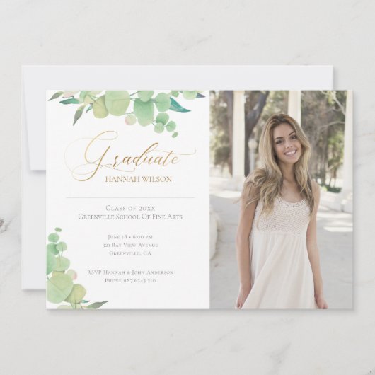 Eucalyptus Waterverf Greenery Foto Afstuderen Aankondiging (Voorkant)