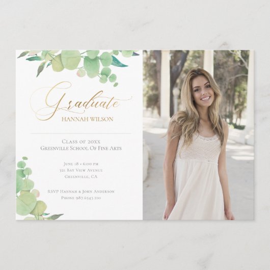 Eucalyptus Waterverf Greenery Foto Afstuderen Aankondiging (Voorkant)