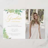 Eucalyptus Waterverf Greenery Foto Afstuderen Folie Uitnodiging (Voorkant)