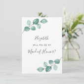 Eucalyptus Waterverf Greenery Maid of Honor Kaart (Staand voorkant)