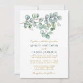 Eucalyptus Waterverf Greenery Wedding Gold Kaart (Voorkant)