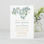 Eucalyptus Waterverf Greenery Wedding Gold Kaart (Staand voorkant)
