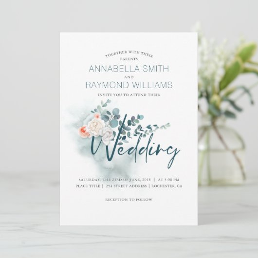 Eucalyptus | Waterverf groen | Bloemenbruiloft Kaart (Staand voorkant)