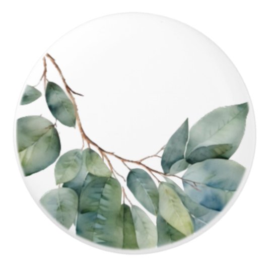 Eucalyptus waterverf groen botanisch keramische knop (Voorkant)