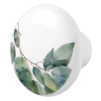 Eucalyptus waterverf groen botanisch keramische knop