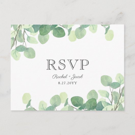 Eucalyptus Waterverf groen bruiloft RSVP Briefkaart (Voorkant)