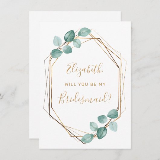 Eucalyptus Waterverf groen goud bruidsmeisje Kaart (Voorkant / Achterkant)