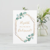 Eucalyptus Waterverf groen goud bruidsmeisje Kaart (Staand voorkant)