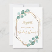 Eucalyptus Waterverf Groen Goud Maid of Honor Kaart (Voorkant)