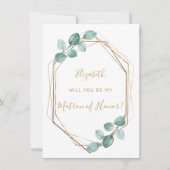 Eucalyptus Waterverf groen gouden matron eer Kaart (Voorkant)