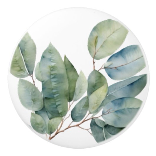 Eucalyptus waterverf groen keramische knop (Voorkant)