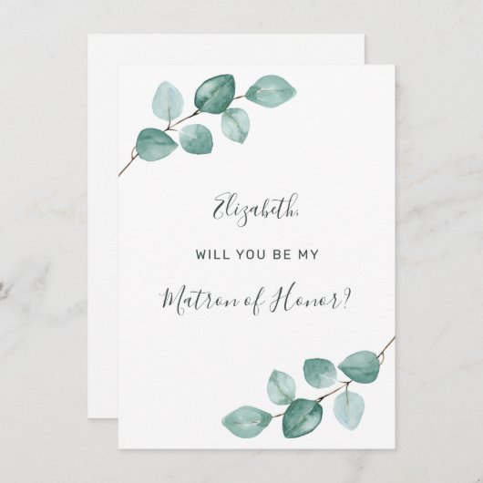 Eucalyptus Waterverf Groen Matron van Eer Kaart (Voorkant / Achterkant)