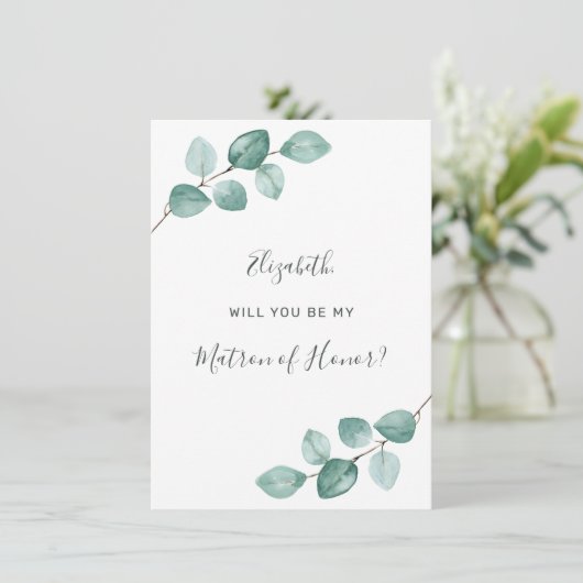 Eucalyptus Waterverf Groen Matron van Eer Kaart (Staand voorkant)