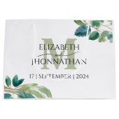 Eucalyptus waterverf groen monogram bruiloft groot cadeauzakje (Voorkant)