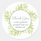 Eucalyptus waterverf groene bladeren bedankt ronde sticker (Voorkant)