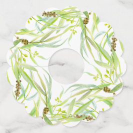 Eucalyptus waterverf — groene bladeren wijnglaslabel