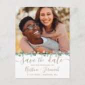 Eucalyptus Waterverf Groene foto Save the Date Aankondigingskaart (Voorkant)