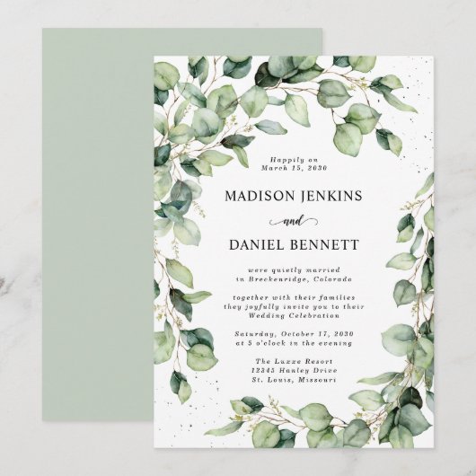 Eucalyptus Waterverf huwelijksfeest Kaart (Voorkant / Achterkant)