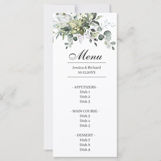 Eucalyptus Waterverf Kaart van het menu Inwendig m (Voorkant)