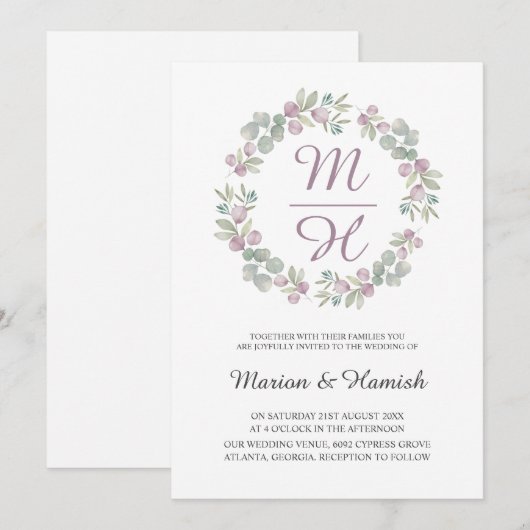 Eucalyptus Waterverf krans bruiloft Kaart (Voorkant / Achterkant)