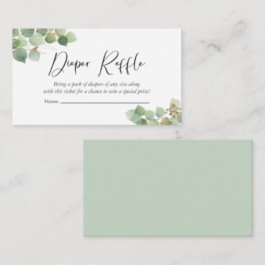 Eucalyptus Waterverf Luier Raffle Baby shower Informatiekaartje (Voorkant / Achterkant)