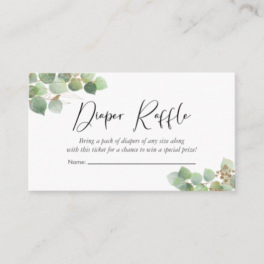 Eucalyptus Waterverf Luier Raffle Baby shower Informatiekaartje (Voorkant)