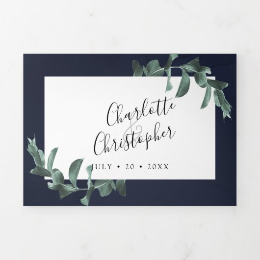 Eucalyptus waterverf marineblauw alles in één brui drieluik uitnodiging (Cover)